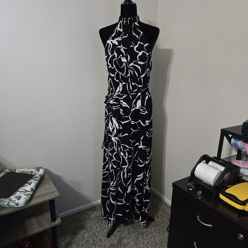 1. STATE Dress Womens Small Black Floral Halter‎ Maxi Pleated Rayon Summer